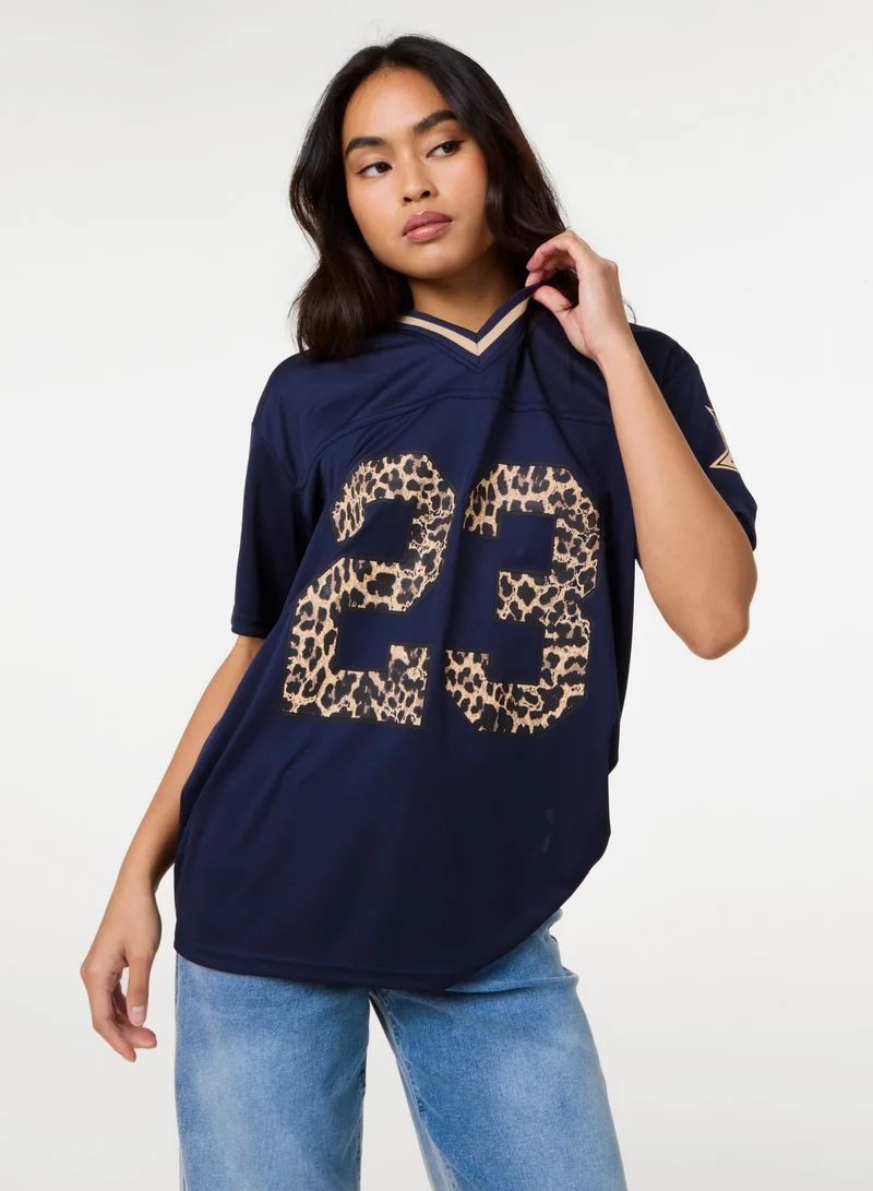 بينك فانيلا Leopard Detail Sports Jersey